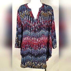 CATO Blue and Red Print V-Neck Top - Size 14/16W or 1X